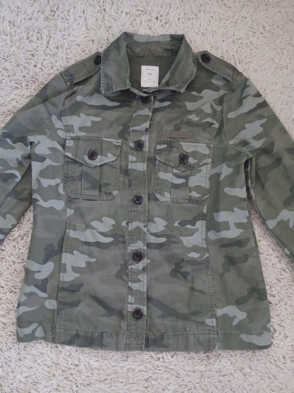 Gap Womens Small Camo Utility Jacket Green Military Button Front Cotton Cargo